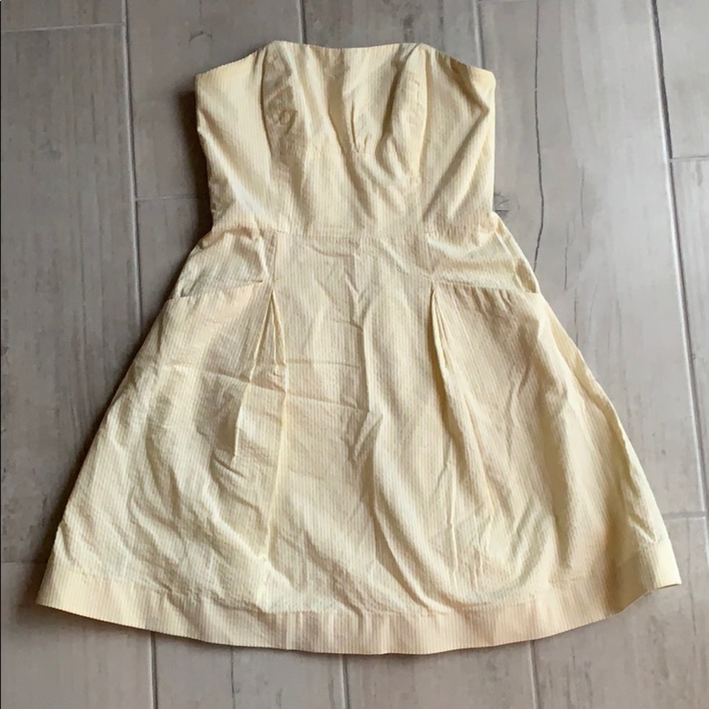 Lilly Pulitzer yellow seersucker strapless dress